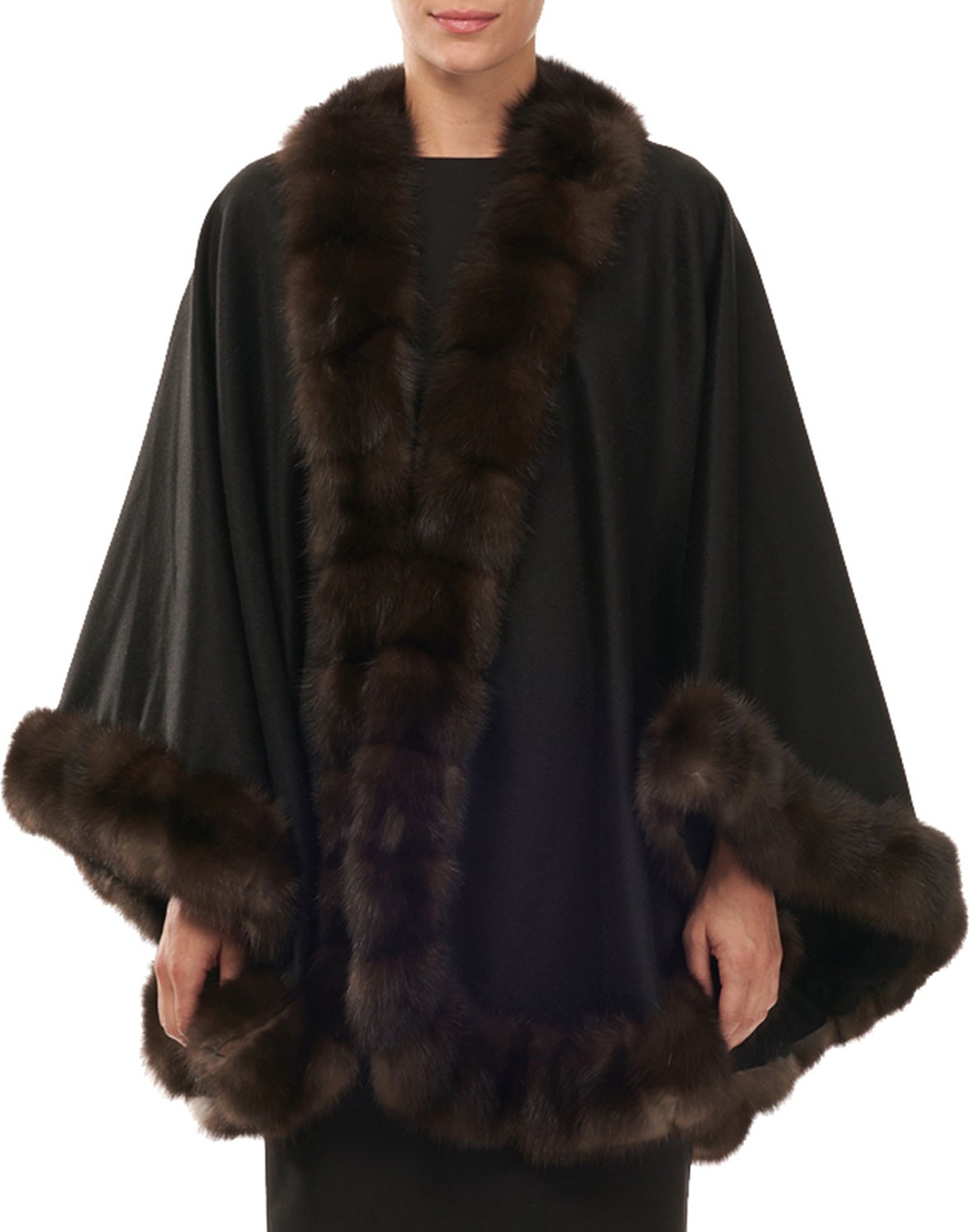 Gorski Cashmere Cape with Sable Fur Trim