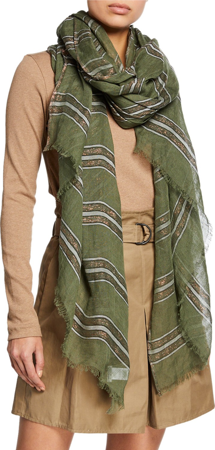 Brunello Cucinelli Shimmered Striped Linen Scarf