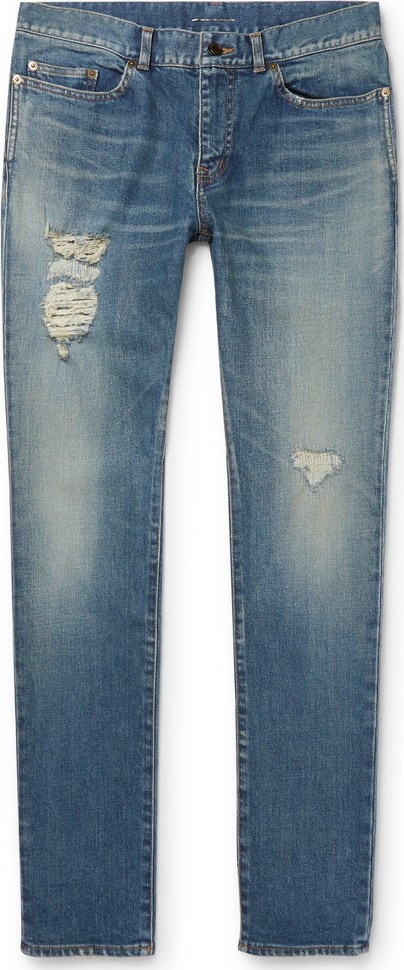 Saint Laurent Skinny-Fit Distressed Denim Jeans