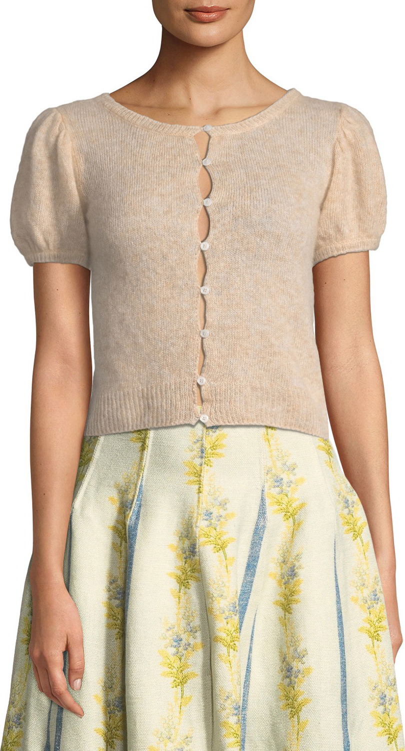 Brock Collection Kensie Crewneck Button-Down Cashmere-Silk Cardigan