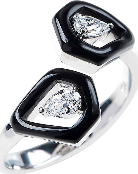 Nikos Koulis Oui 18k White Gold Small Double Diamond Pear Ring