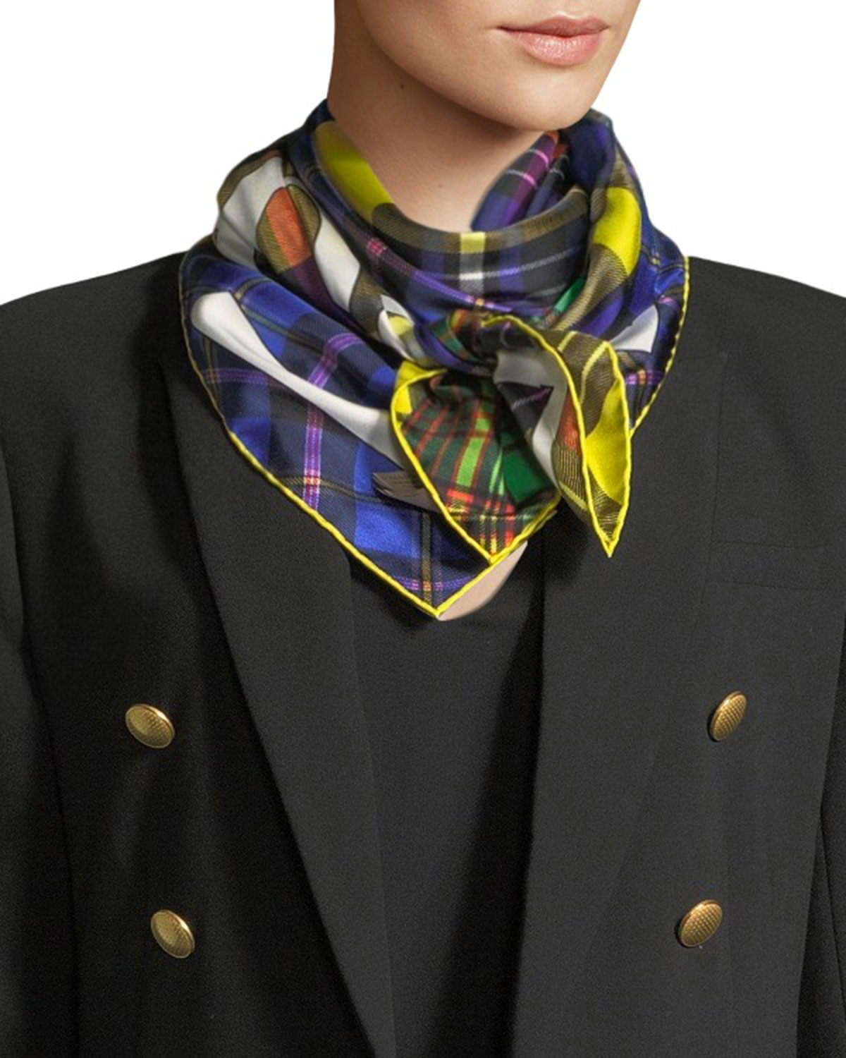 Versace Collection Tartan Plaid Patchwork Silk Scarf