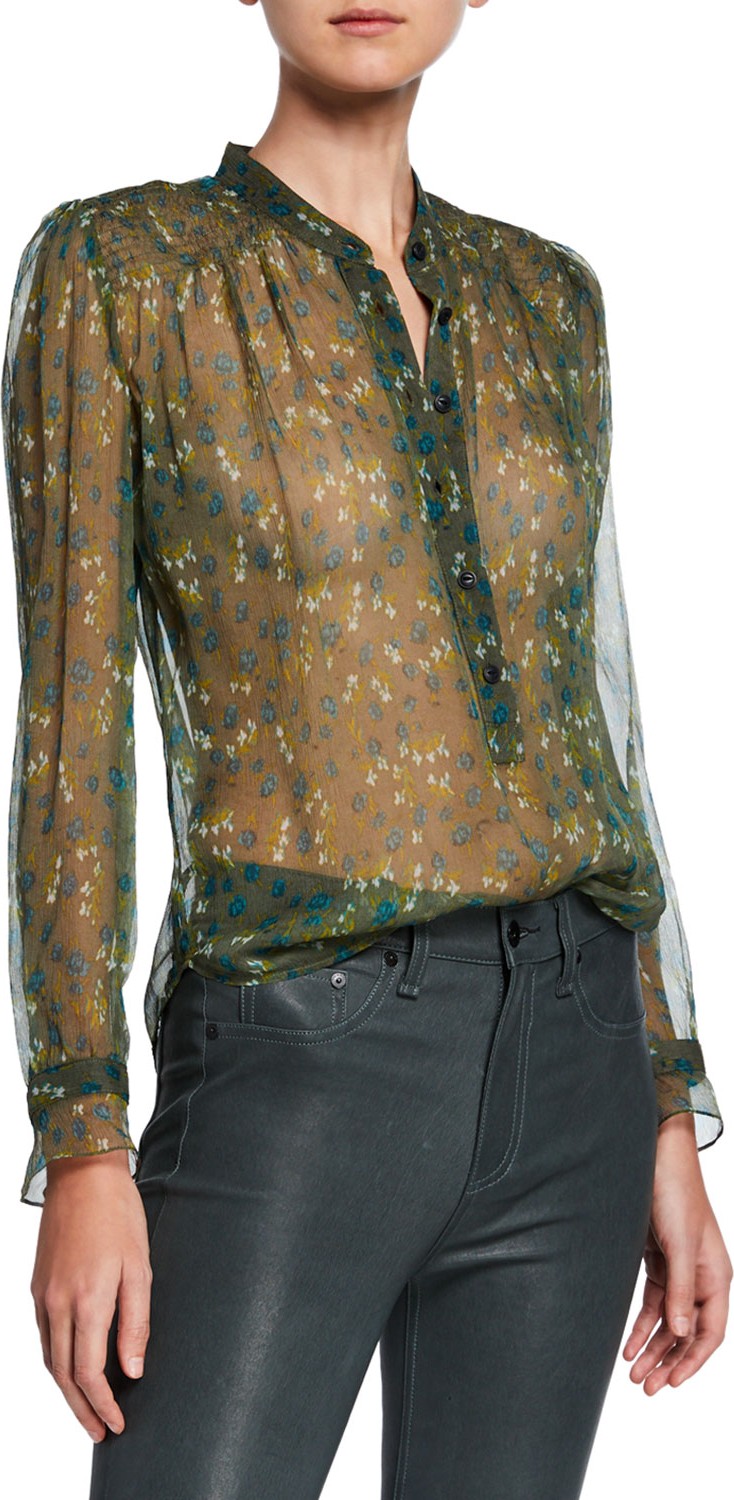 Rag & Bone Susan Floral Chiffon Long-Sleeve Blouse