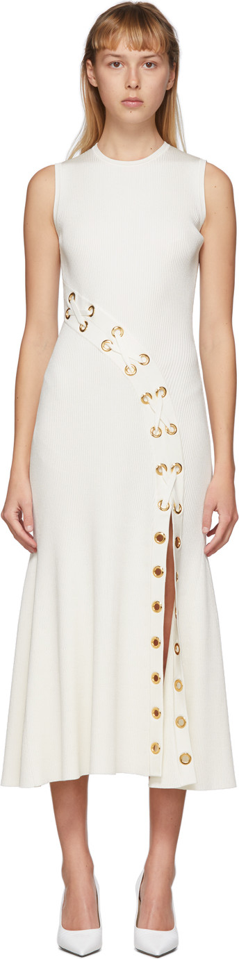 Alexander McQueen White Rib Knit Eyelet Dress