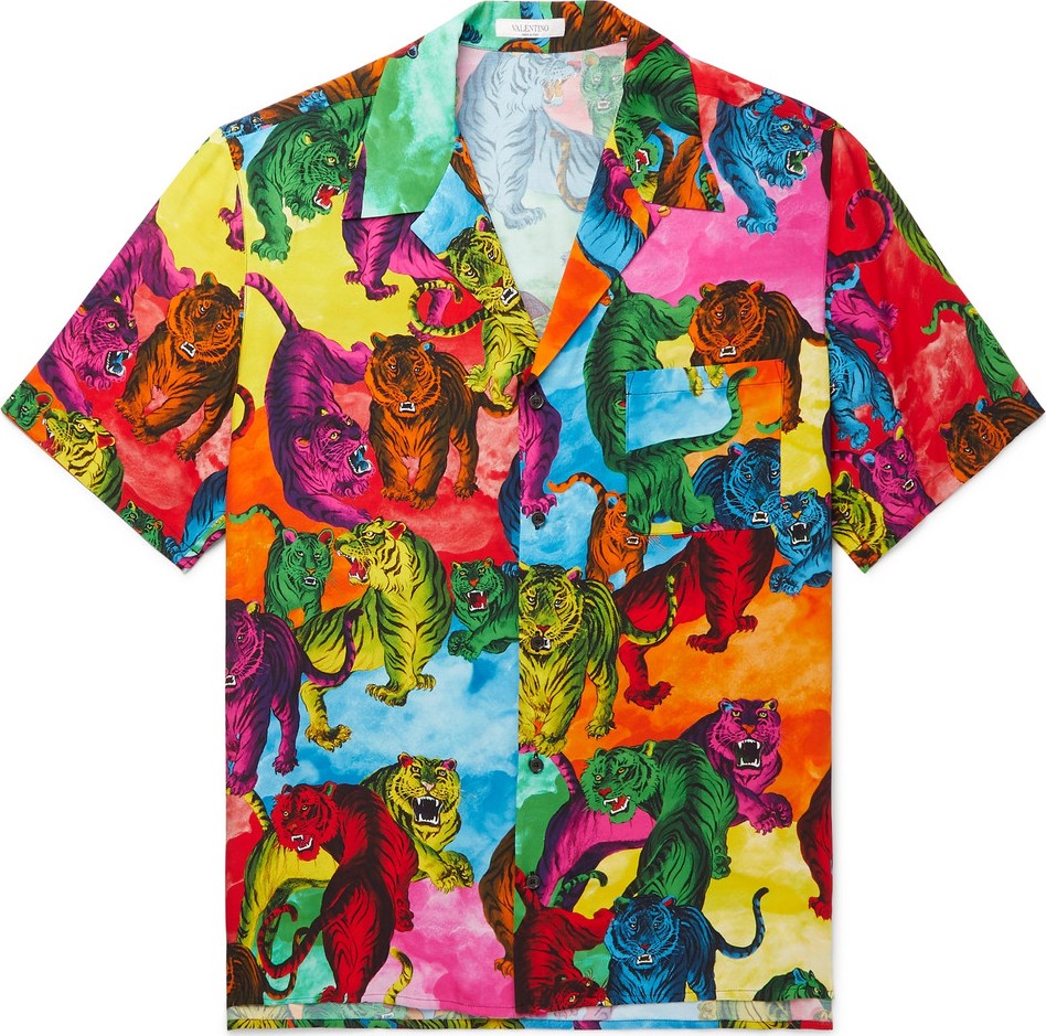 Valentino Oversized Camp-Collar Printed Voile Shirt