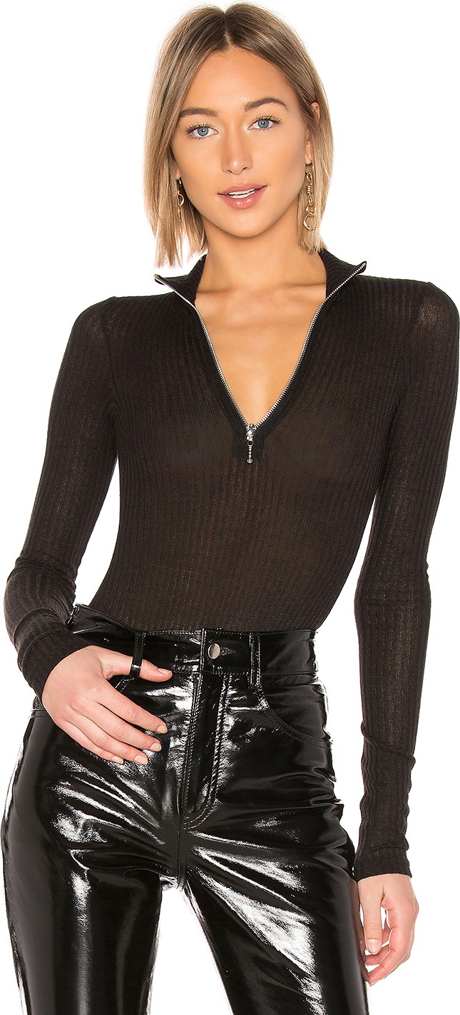 Danielle Guizio Zip Up Knit Turtleneck Bodysuit