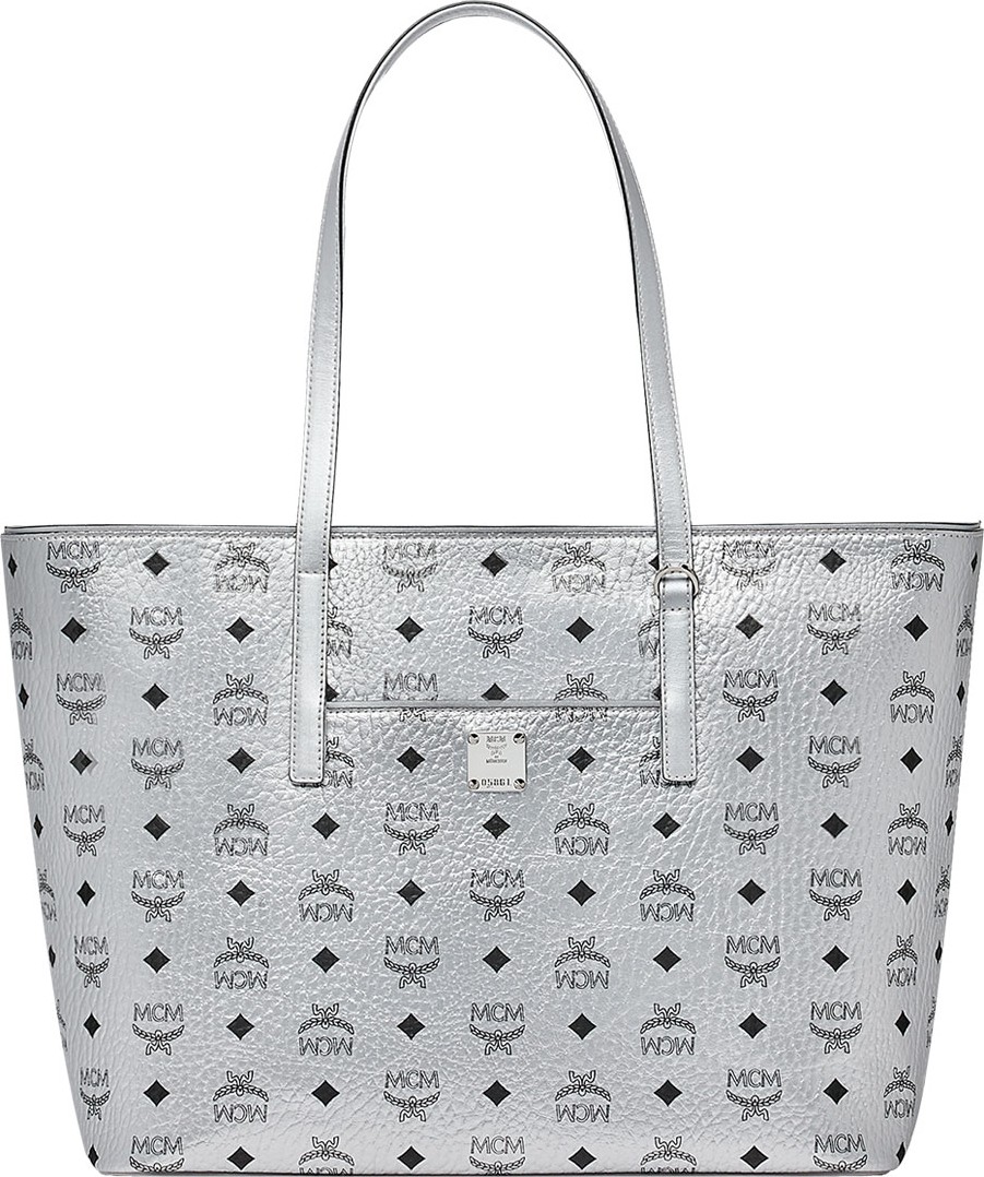 MCM Anya Medium Metallic Visetos Zip Shopper Tote Bag