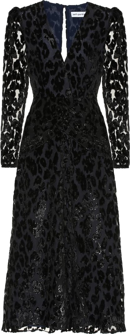 Self Portrait Metallic leopard-dévoré midi dress
