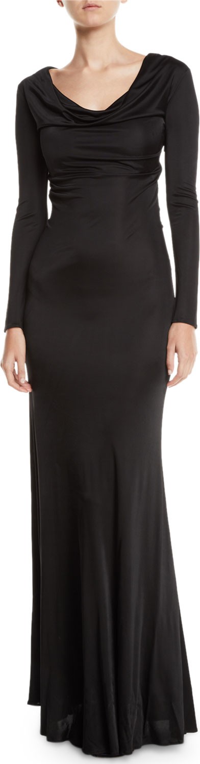 Roberto Cavalli Long-Sleeve Cowl-Neck Harness-Back Jersey Gown