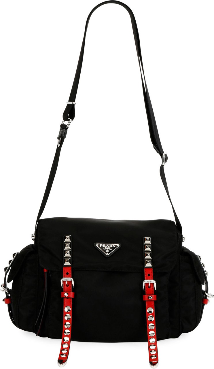 Prada Prada Black Nylon Bucket Bag with Studding