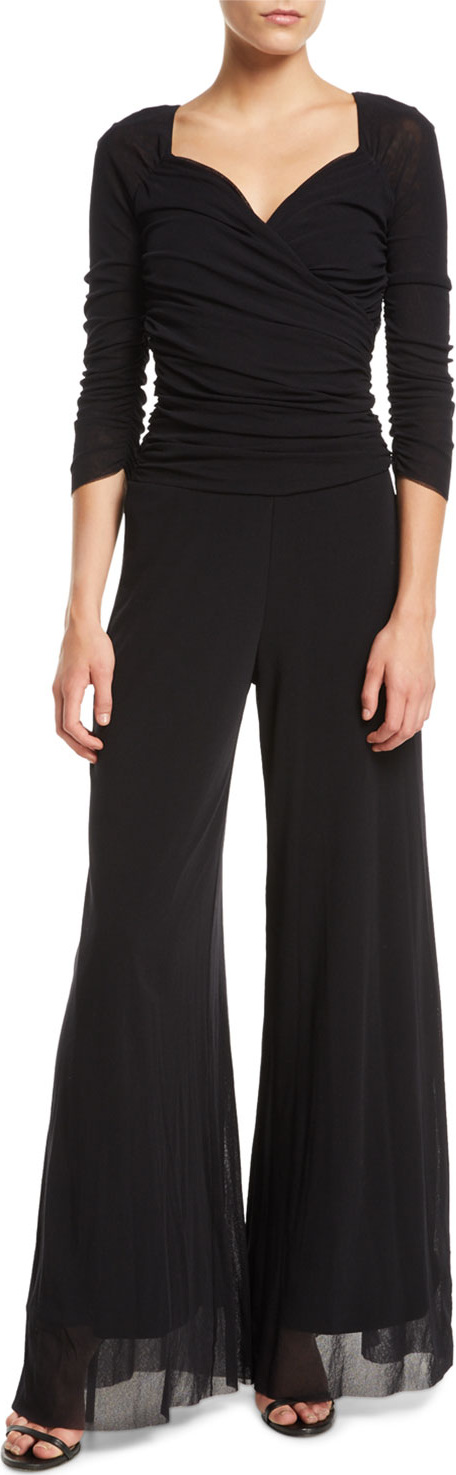 Fuzzi 3/4-Sleeve Sweetheart-Neck Tulle Jumpsuit