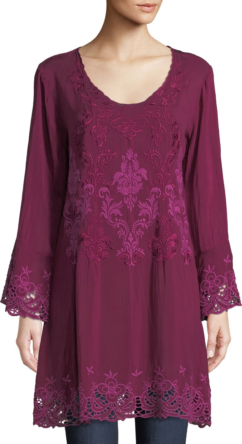 Johnny Was Robin Long Embroidered Georgette Tunic