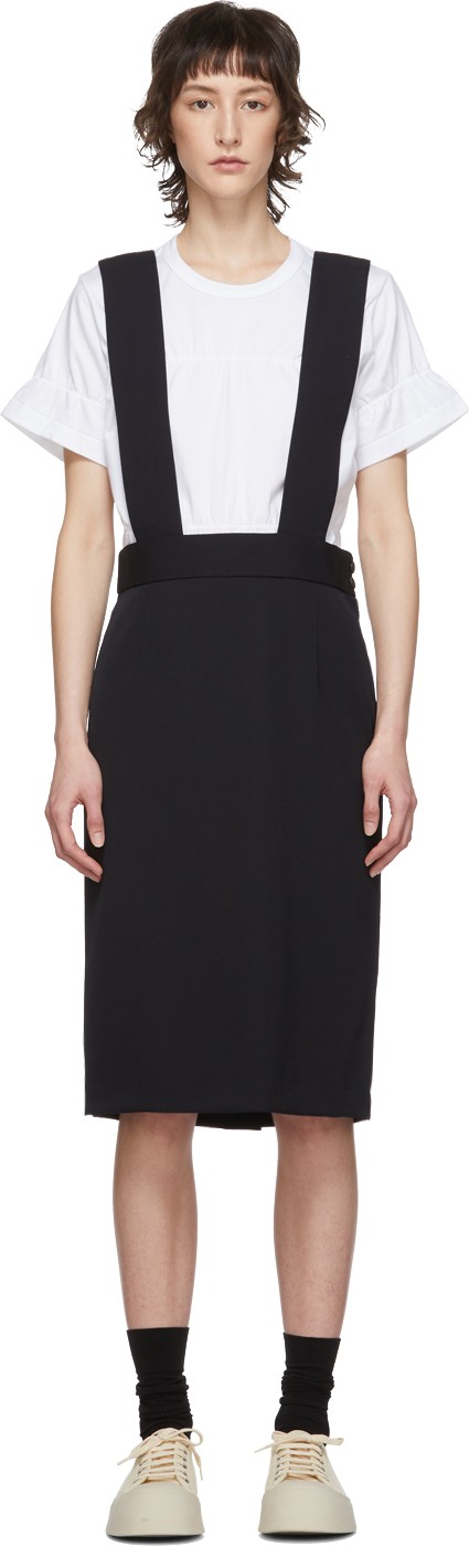 Comme Des Garçons Comme Des Garçons Navy Wool Suspender Skirt