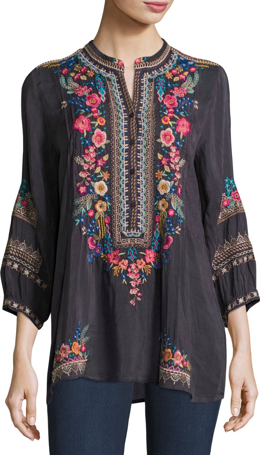 Johnny Was Sarabeth 3/4-Sleeve Georgette Tunic