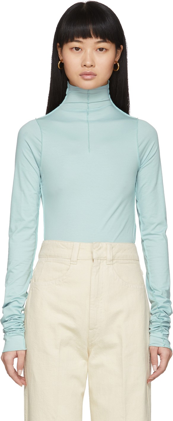 Lemaire Blue Twisted 2nd Skin Long Sleeve T-Shirt Lemaire Blue Twisted 2nd Skin Long Sleeve T-Shirt