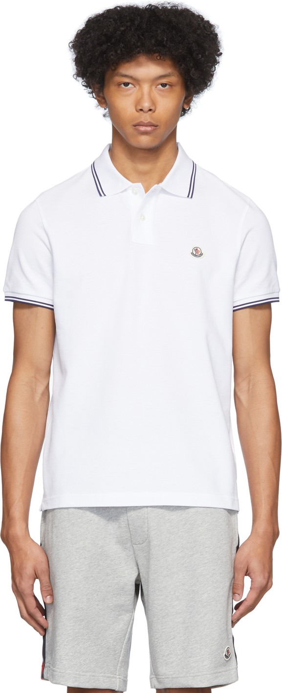 Moncler White Logo Patch Polo Moncler White Logo Patch Polo