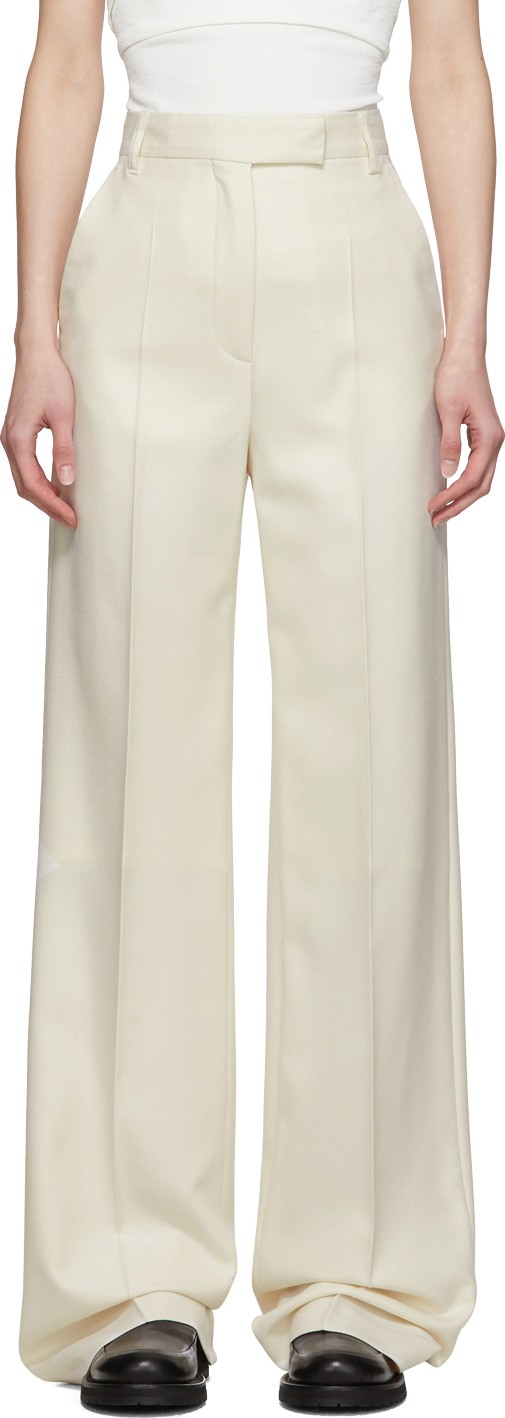 Ann Demeulemeester Off-White Silk & Wool Creased Trousers