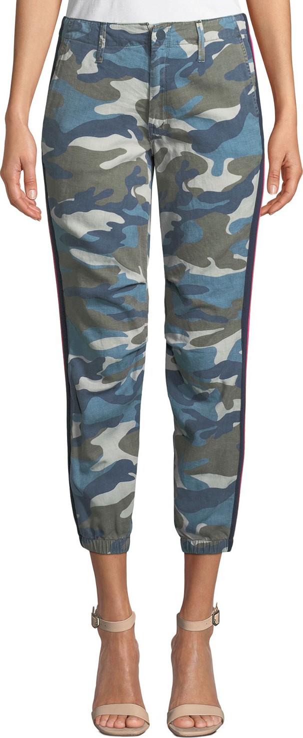 MOTHER Misfit Camo-Print Racer Stripe Cropped Pants