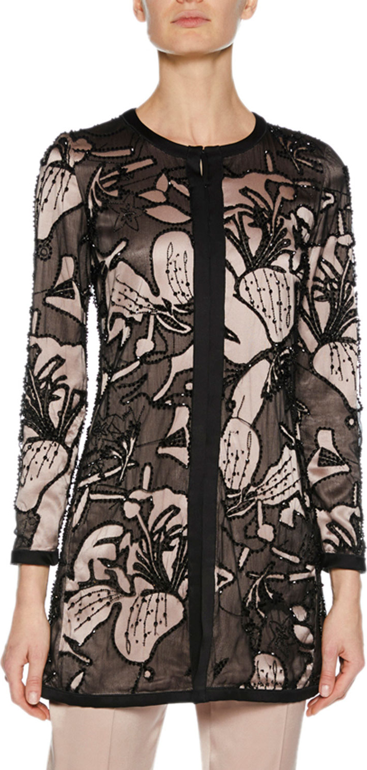 Giorgio Armani Long-Sleeve Embroidered and Embellished Jacket w/ Satin Lining