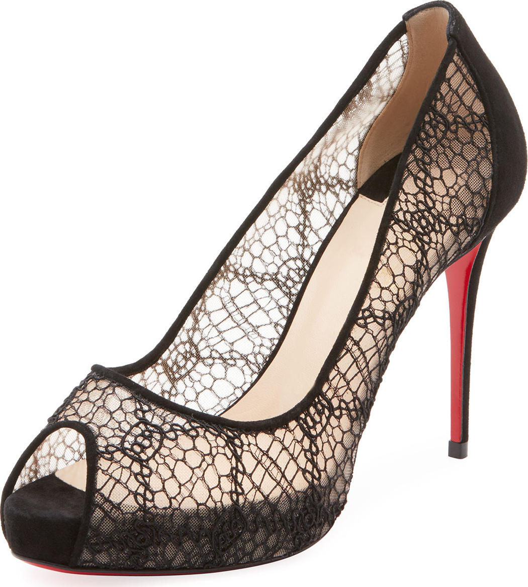 Christian Louboutin Very Lace Peep-Toe Red Sole Pump