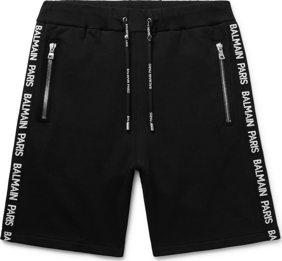 Balmain Slim-Fit Logo-Jacquard Loopback Cotton-Jersey Shorts