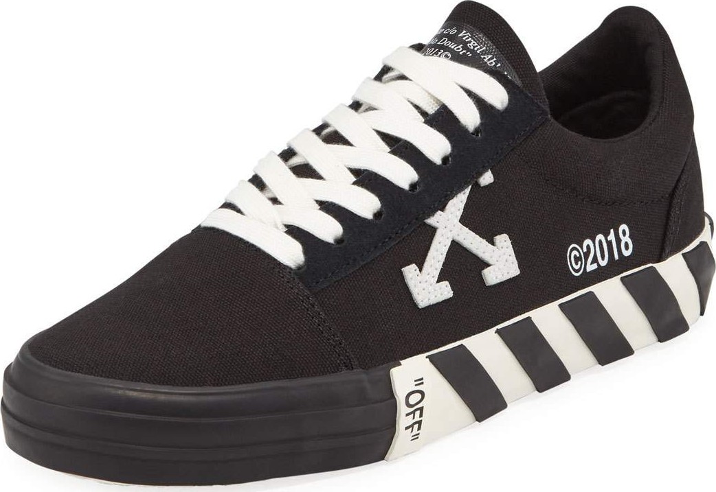 Off White Vulcanized Logo Stripe Canvas Low-Top Sneakers