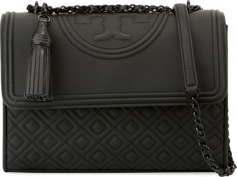 Tory Burch Fleming Matte Rubber Shoulder Bag, Black