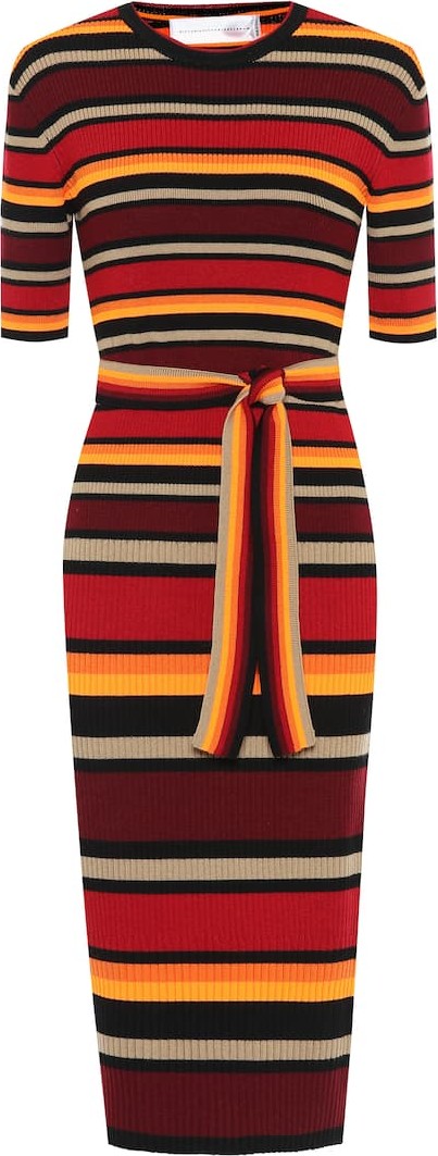 VICTORIA, VICTORIA BECKHAM Striped wool-blend midi dress