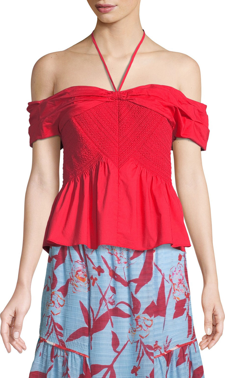 Tanya Taylor Kirsten Off-the-Shoulder Poplin Top