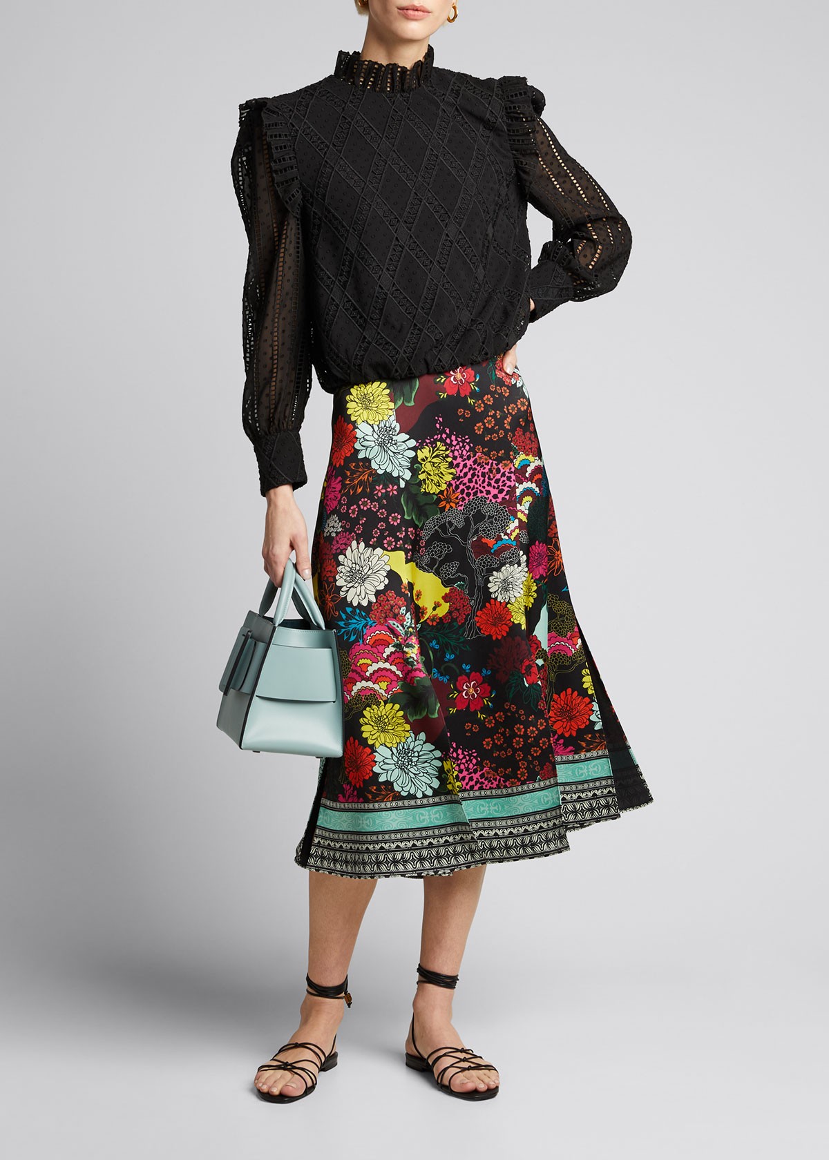 Alice + Olivia Athena Clean-Waistband Midi Skirt