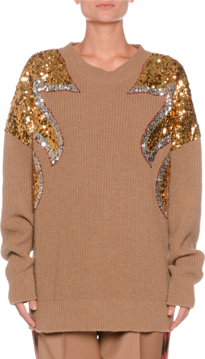 Nº21 Crewneck Sequin-Detail Ribbed Wool Sweater