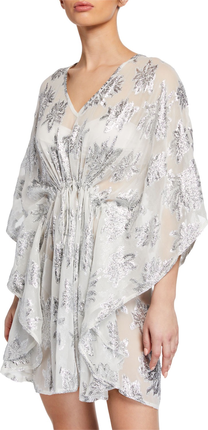 Melissa Odabash Short Gathered Metallic Floral Coverup Dress