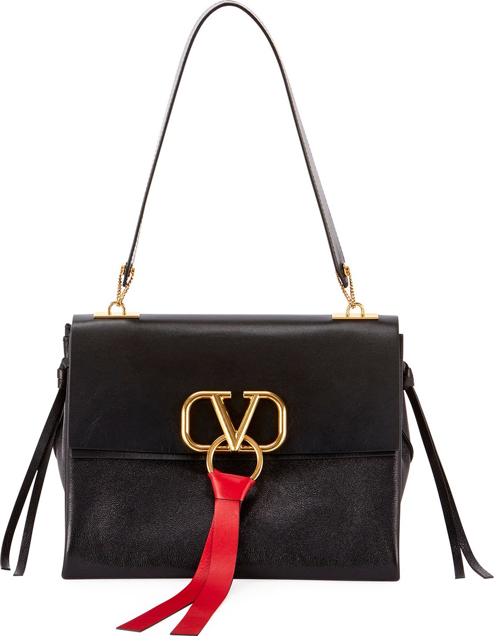 Valentino Vee Ring Medium Colorblock Leather Shoulder Bag