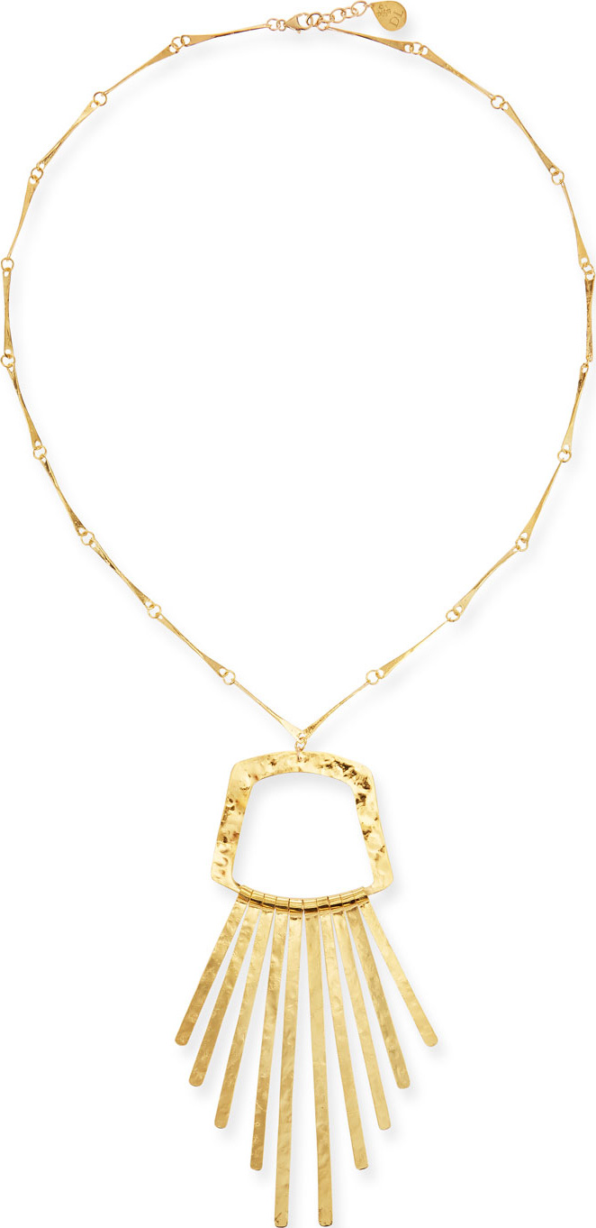 Devon Leigh Long Golden Fringe Pendant Necklace