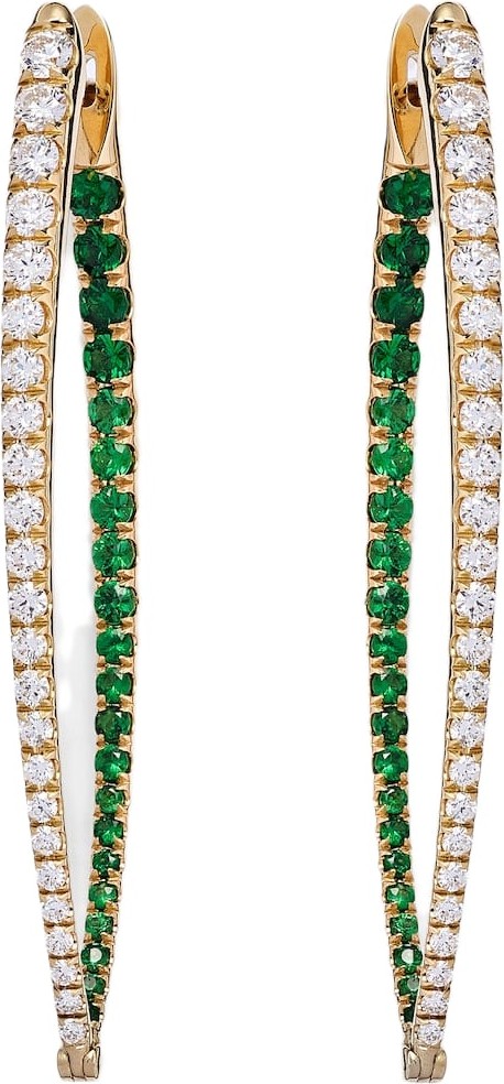 Melissa Kaye - Cristina XL 18kt gold hoop earrings with diamonds and tsavorite garnets