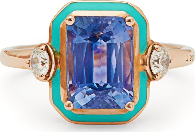 Selim Mouzannar 18kt rose gold sapphire, diamond & enamel ring