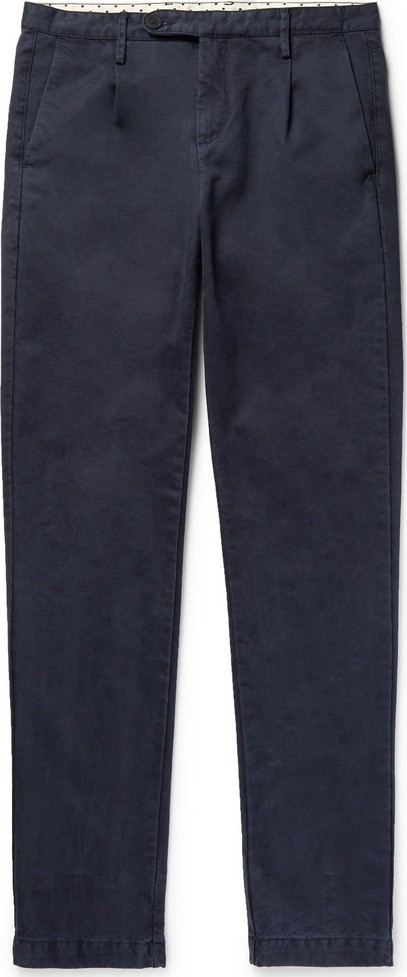 Massimo Alba Blue Slim-Fit Pleated Cotton Trousers