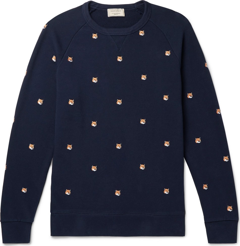 Maison Kitsune Slim-Fit Embroidered Loopback Cotton-Jersey Sweatshirt