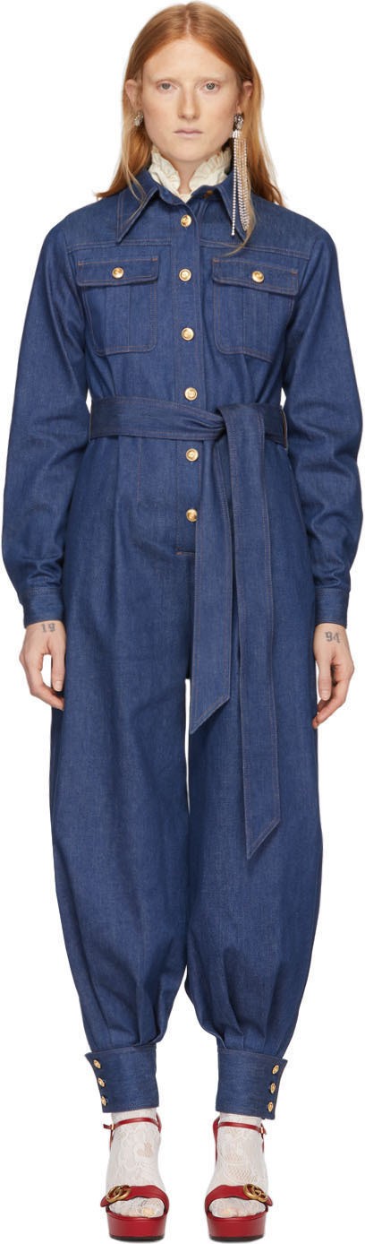 Gucci Blue Denim Belted Jumpsuit
