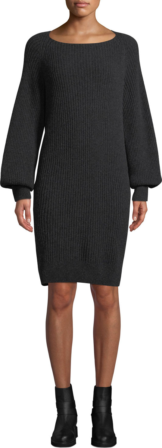 Vince Ribbed Long-Sleeve Wool-Cashmere Dress