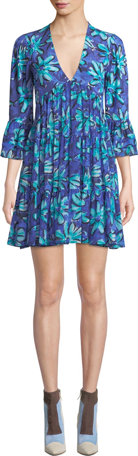 Michael Kors Collection Daisy Print Georgette Mini Dress