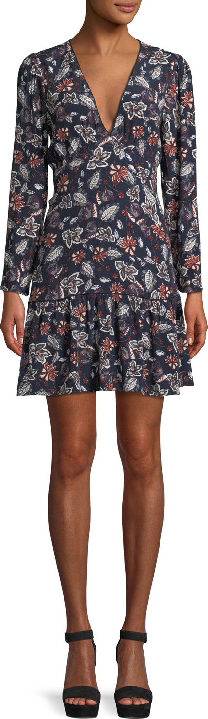 Ella Moss Lon-Sleeve V-Neck Floral-Print Dress