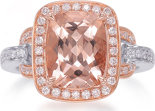 Frederic Sage Roma 18K Rose Gold Faceted Morganite & Diamond Ring, Size 6.5