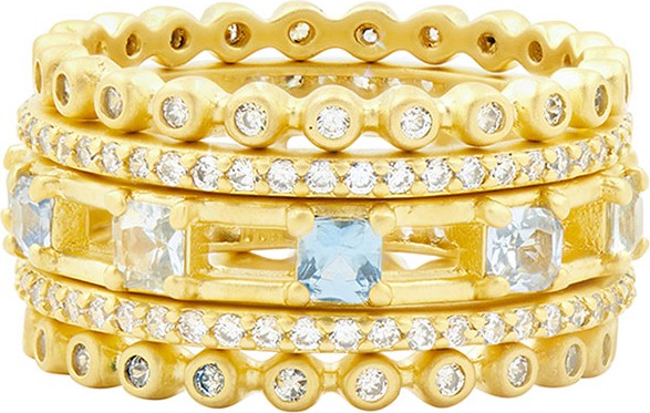 Freida Rothman Ocean Azure Rings, Set of 5, Size 6