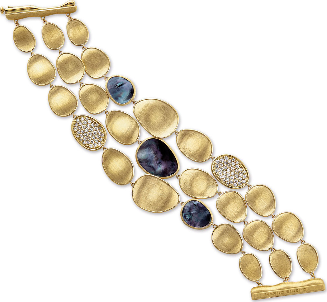 Marco Bicego Lunaria Three-RowBracelet with Black Mother-of-Pearl & Diamonds