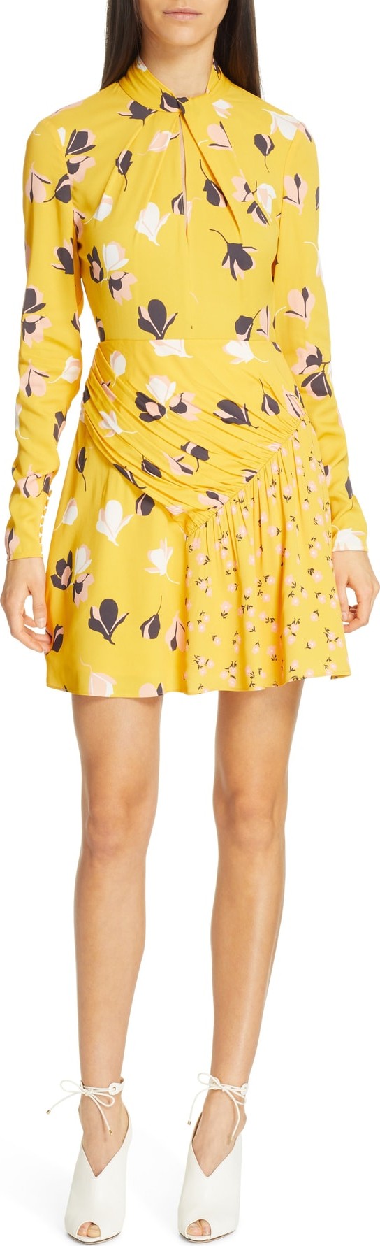 Self Portrait Floral Print Twist Neck Long Sleeve Minidress