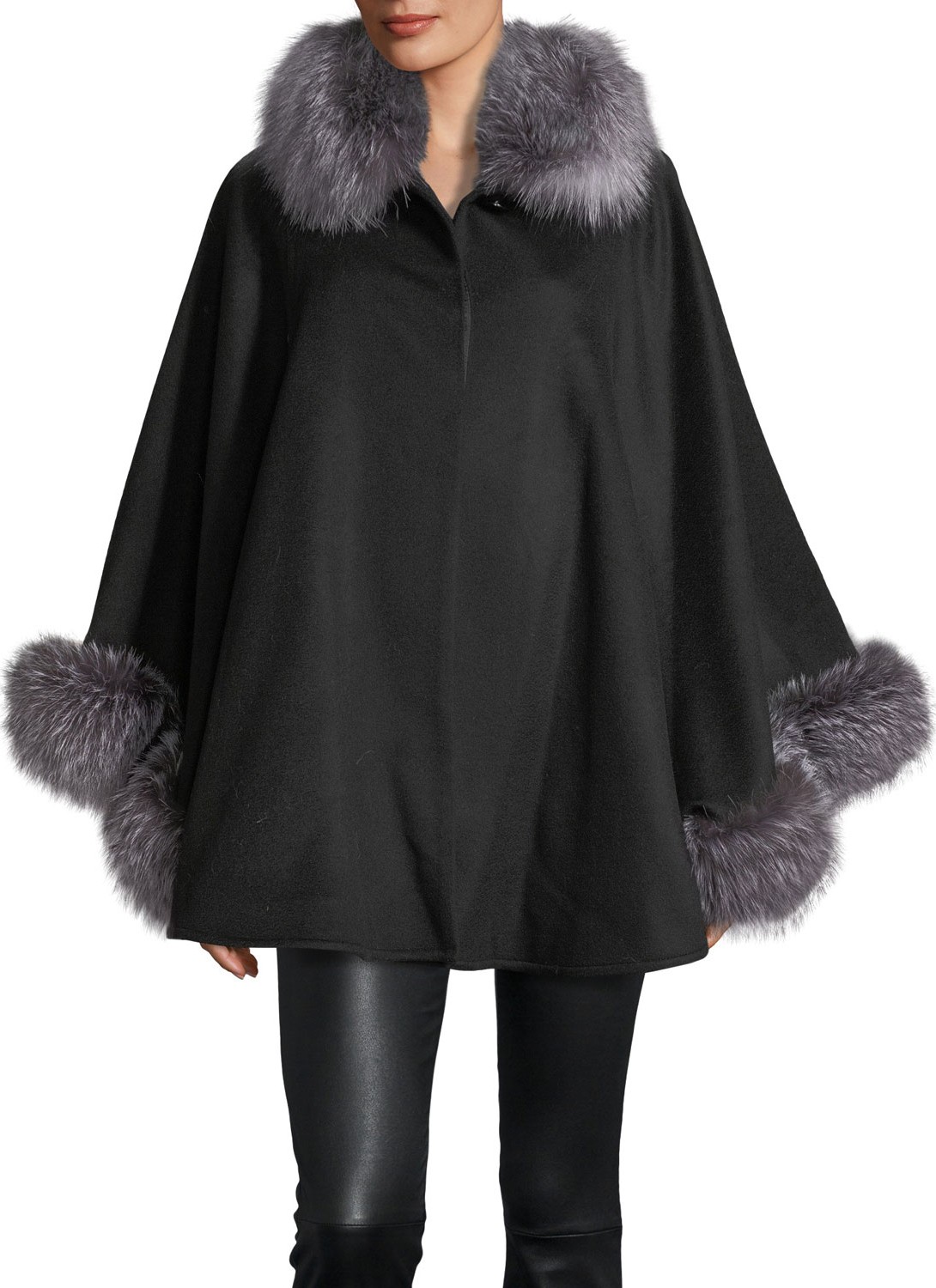 Sofia Cashmere Fur-Trim Wool-Blend Cape
