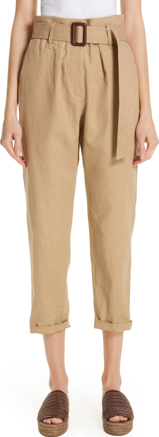 Brunello Cucinelli Paperbag Waist Linen & Cotton Pants