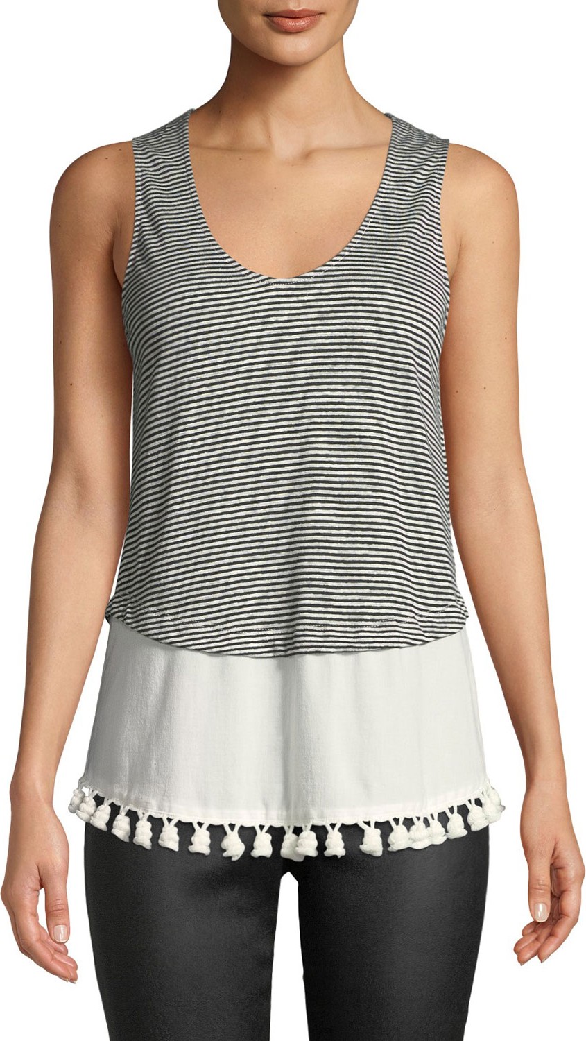 Derek Lam 10 Crosby Tiered Scoop-Neck Tank w/ Pompoms