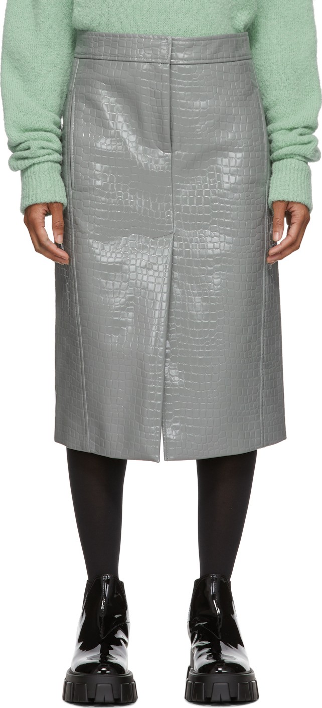 Tibi Grey Croc Patent Trouser Skirt